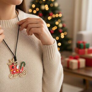 Large Sleigh pendant on a black cord necklace